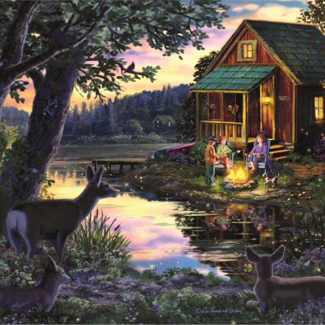 Wooden City Dřevěné puzzle Večer v domě u jezera 2v1, 505 dílků EKO