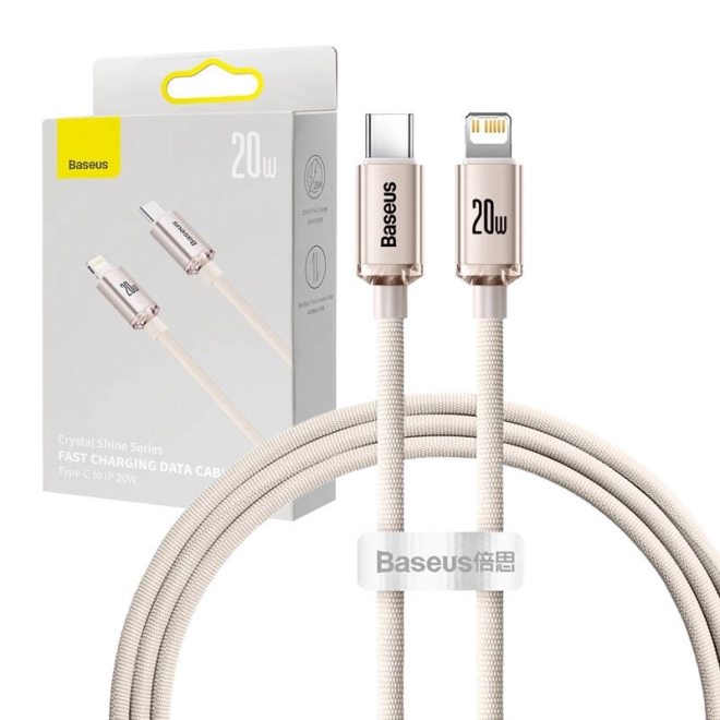 Kabel Baseus Crystal Shine USB-C k iP, 20 W, 1,2 m (růžový)