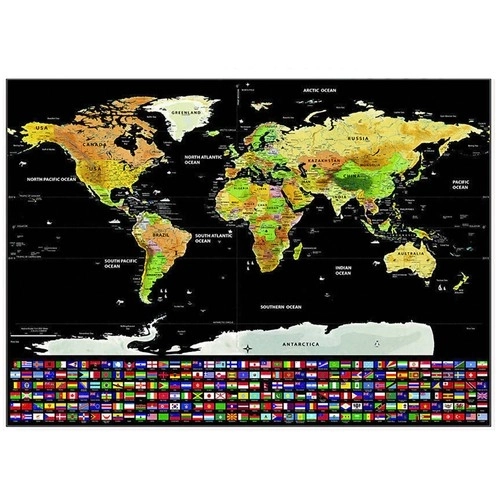 Mapa světa - stírací karta s vlajkami + příslušenství 23442