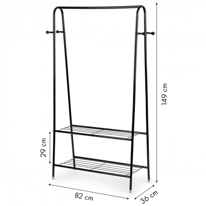 Stojan na ramínka na oděvy se 2 policemi na boty