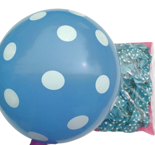 Modré latexové balónky s bílými puntíky - 100 kusů