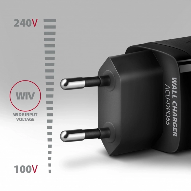 ACU-DPQ65 síťová nabíječka, GaN 65W, 3x port (USB-A + duální USB-C), PD3.0/QC4+/PPS/Apple, černá