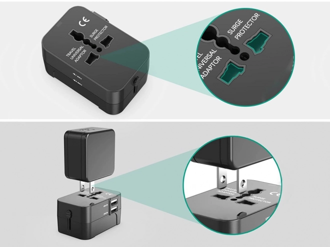 Univerzální cestovní adaptér se zásuvkami UK, USA, EU, AUS s 2x USB