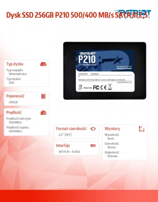 SSD 256GB P210 500/400 MB/s SATA III 2,5