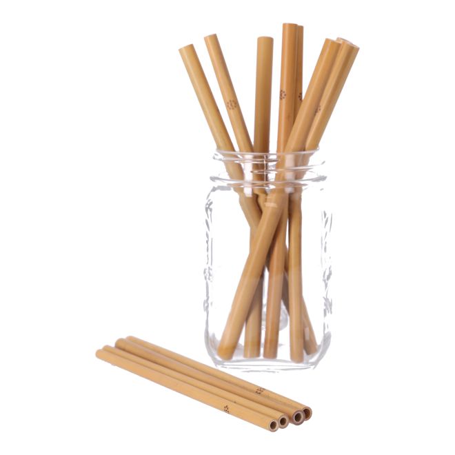 Opakovaně použitelná bambusová brčka 200x6-9 mm 12ks. + čisticí prostředek