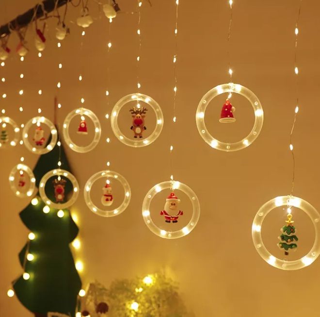 LED teplý bílý závěs s ozdobami s vánočními motivy - 3 m, 125 LED