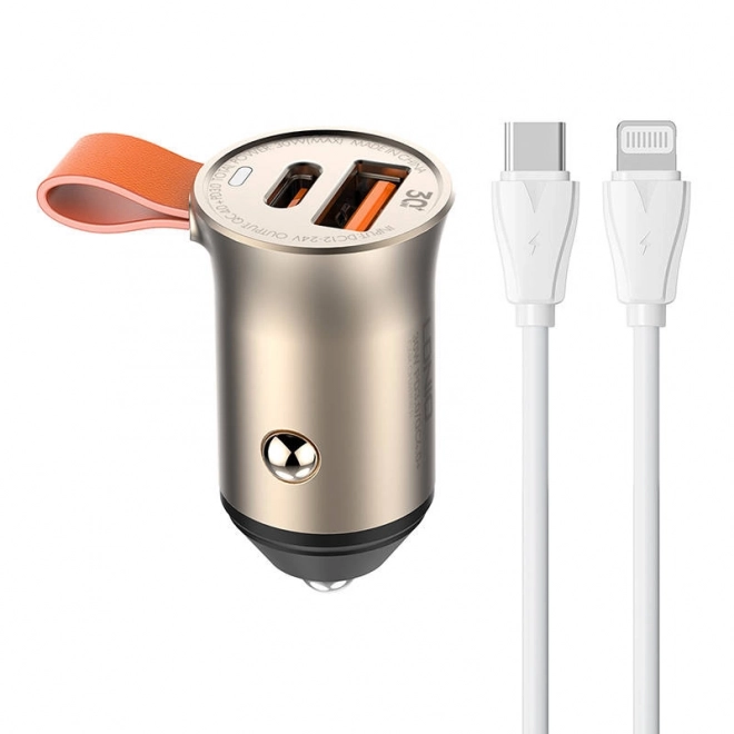 Nabíječka do auta LDNIO C509Q, USB + USB-C, 30 W + kabel USB-C na Lightning (zlatý)