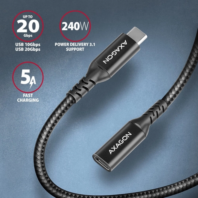 BUCM32-CF05AB Gen2 USB-C - prodlužovací kabel USB-C 0,5 m, 5A, 20Gb/s, PD 240W, opletený