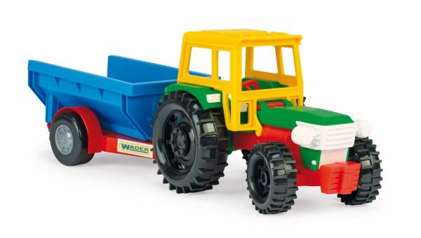 Plastový traktor s odklápěcí kabinou 38cm – S vozíkem