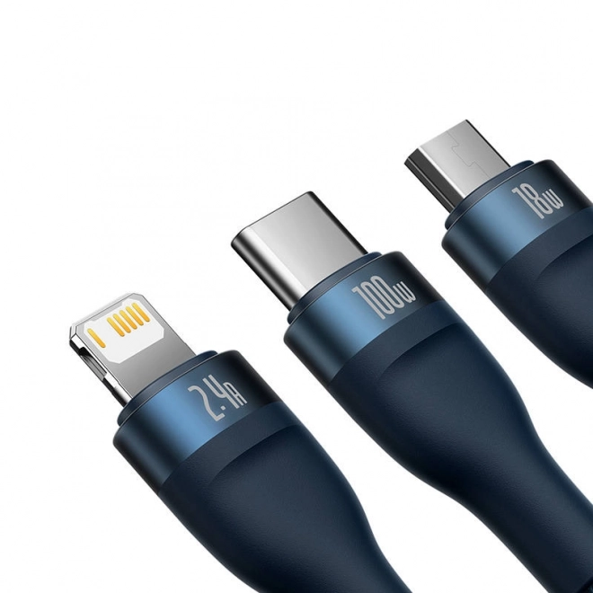 USB kabel 3v1 Baseus Flash Series, USB-C + micro USB + Lightning, 100W, 1,2 m (modrý)