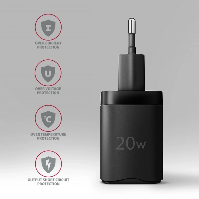 ACU-PD20 PD 20W síťová nabíječka, 1x port USB-C, PD3.0/QC3.0/AFC/FCP/Apple Black