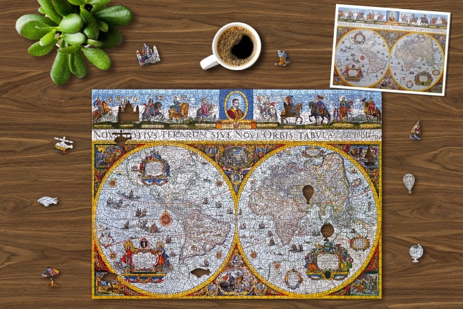 Dřevěné puzzle s figurkami - Nova Terrarum Antique Map, 1010 dílků