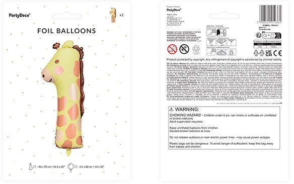 Žirafa fóliový balónek číslo 1 - 42 x 90 cm