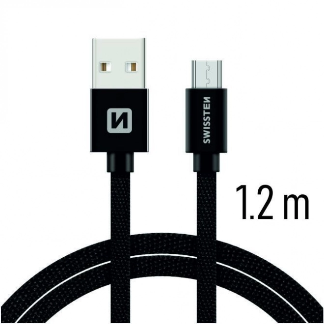 Kabel / Opletený kabel USB / Micro USB 1,2 m Swissten - černý