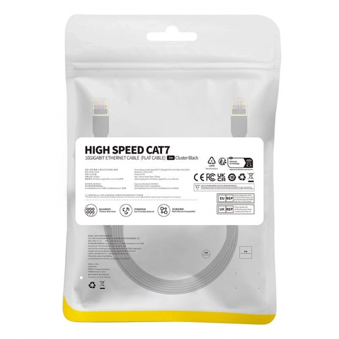 Baseus Cat 7 UTP Ethernet kabel RJ45 plochý 3 m černý