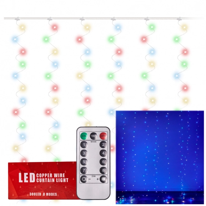 LED barevný vlnitý závěs - 3 m, 300 LED