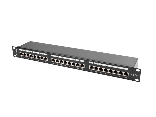 Patch panel 24 portů 1U Cat.5E černý stíněný