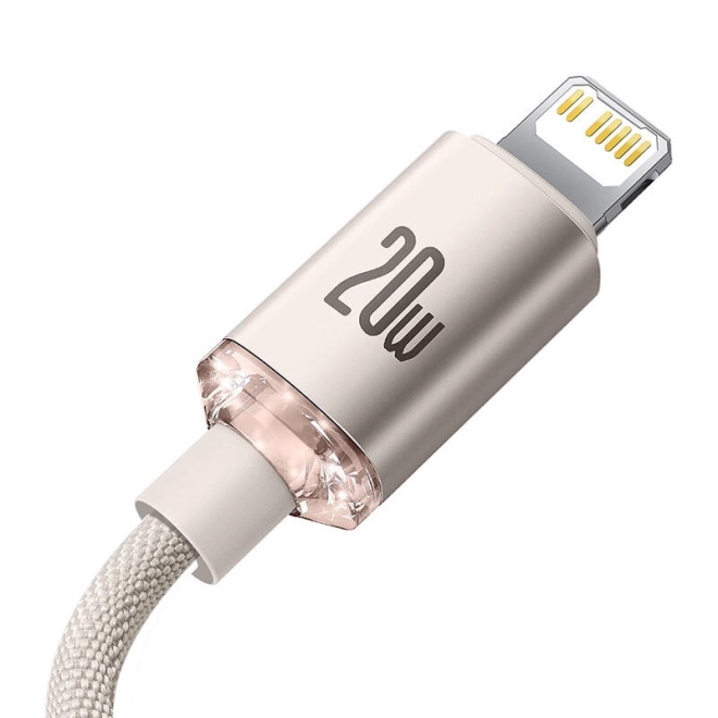 Kabel Baseus Crystal Shine USB-C k iP, 20 W, 2 m (růžový)