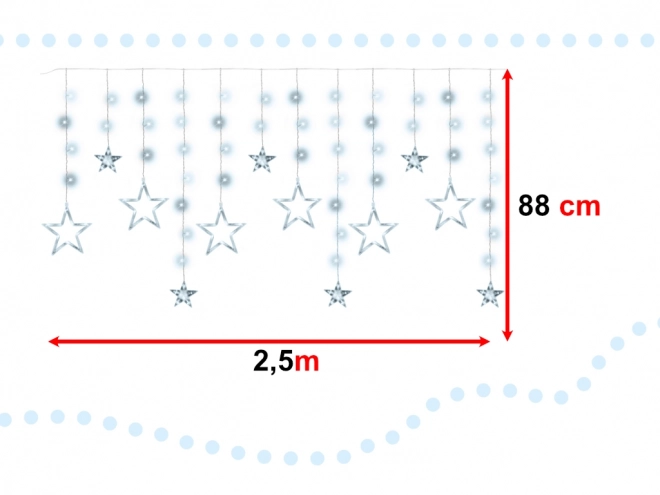 LED studený bílý závěs s malými a velkými hvězdičkami - 2,5 m, 138 LED