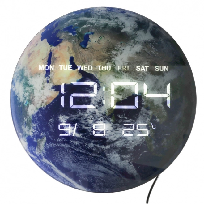 Nástěnné hodiny Planet Earth s LED displejem 32 cm modré