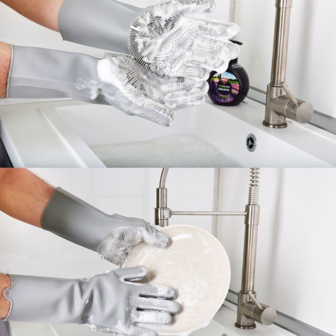 Silikonové rukavice na mytí nádobí – Šedá