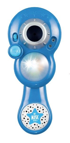 Mikrofon karaoke plast na baterie se světlem se zvukem v krabici 17x34x7cm – Modrý