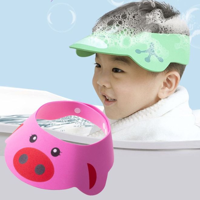 Dětská koupací čepice s kšiltem prasátko - růžová