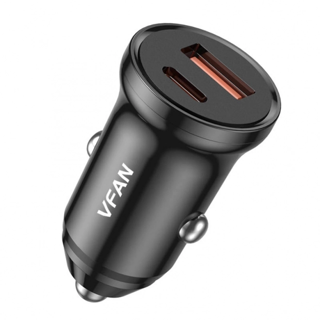 Nabíječka do auta VFAN C03, USB + USB-C, 20W, PD + QC 3.0 (černá)