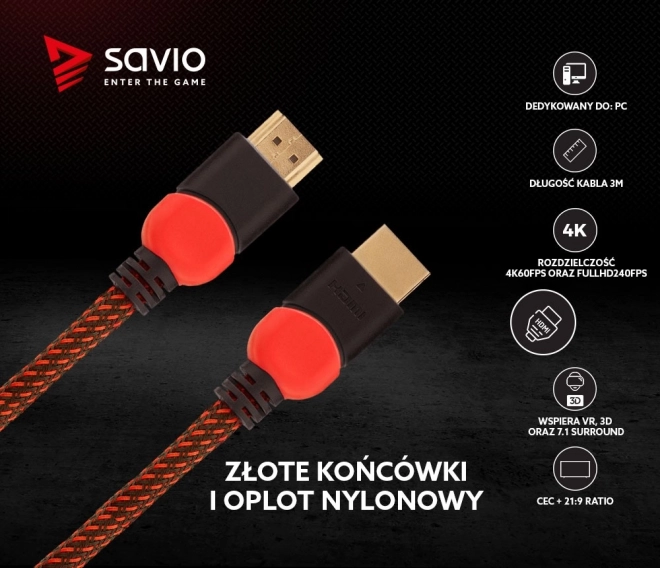 Kabel HDMI 2.0 červený/černý 3 m, GCL-04