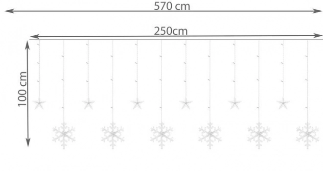 LED studený bílý závěs s vločkami a hvězdičkami - 5 m, 138 LED