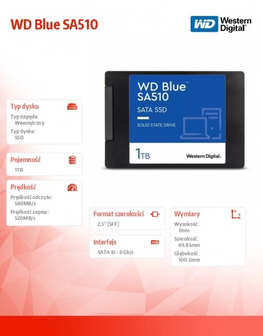 WD Blue 1TB SA510 2,5palcový SSD disk WDS100T3B0A