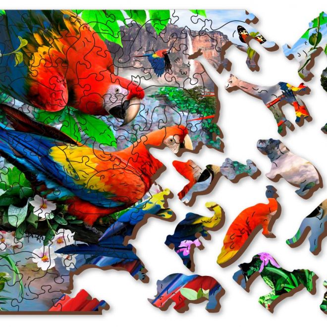 Wooden City Dřevěné puzzle Ostrov papoušků 2v1, 150 dílků EKO