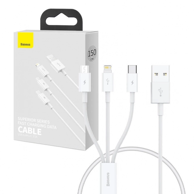 Rychlé nabíjení USB na M+L+C Baseus Superior Data 3,5 A 0,5 m (bílý)