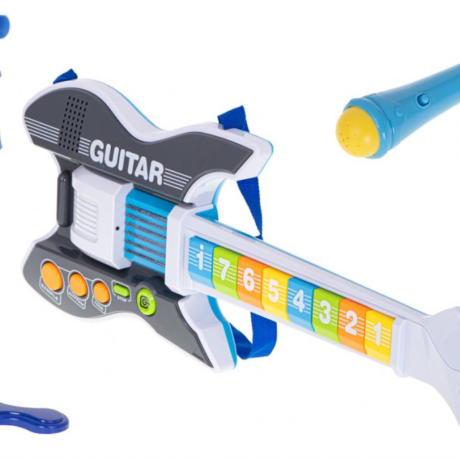 Dětská elektrická rocková kytara s mikrofonem modrá