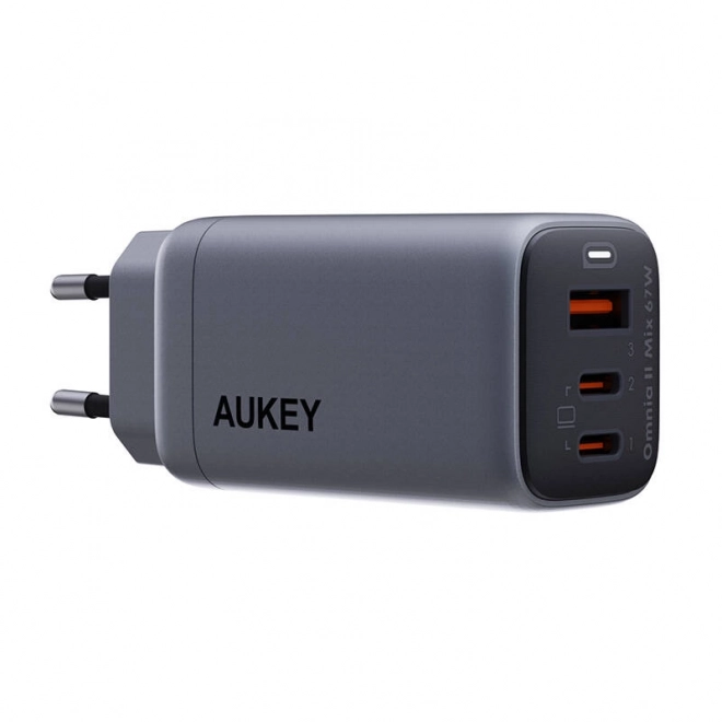 Nástěnná nabíječka Aukey PA-B6U, 1xUSB-A, 2xUSB-C, 67W (šedá)