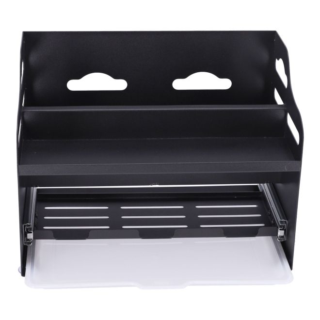 Multifunkční kuchyňský stojan na kořenky (se zásobníkem na kuchyňské doplňky) - černý, dvě úrovně