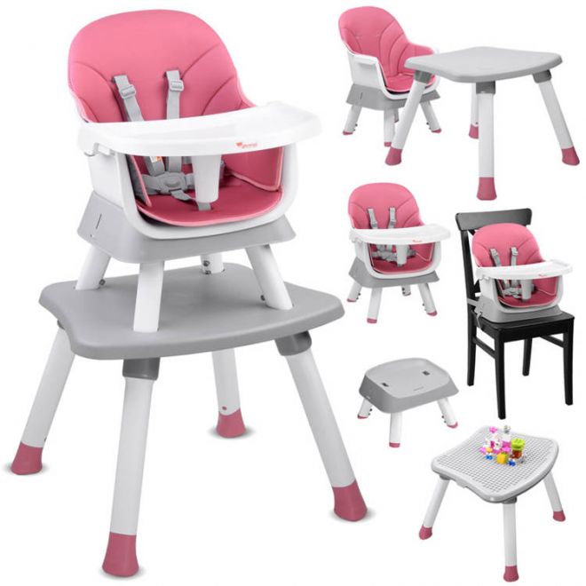 Dětská jídelní židlička 6v1 – růžová