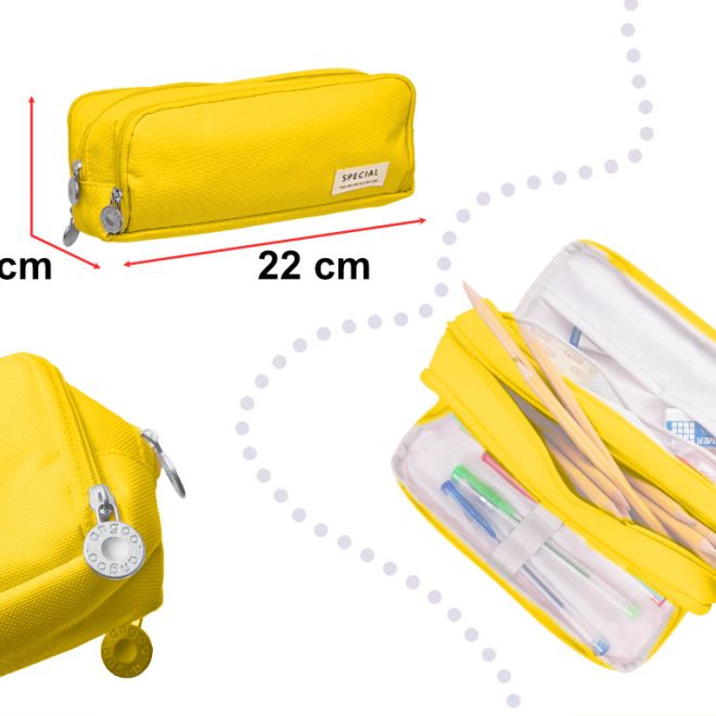 Školní penál trojitý sáček toaletní kufřík 3v1 žlutý