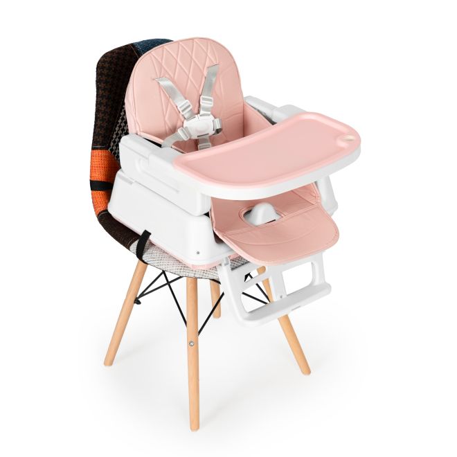 ECOTOYS Skládací dětská židlička na krmení 3 v 1 růžová