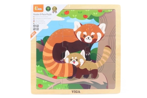 Dřevěné puzzle 9 dílků - panda červená