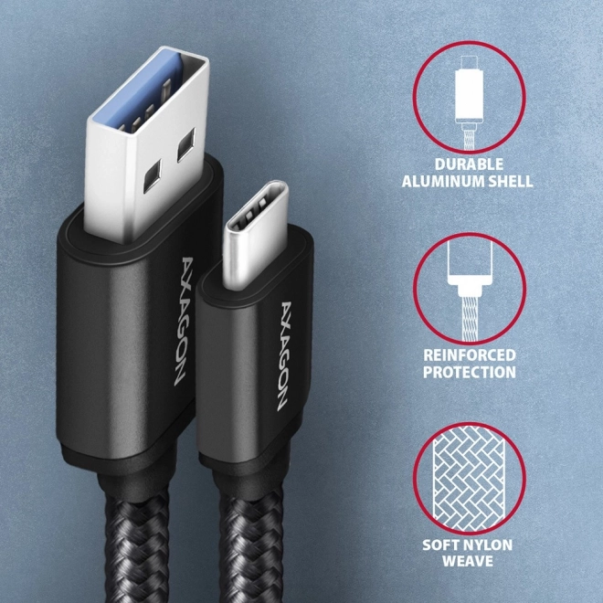 BUCM3-AM15AB Kabel USB-C - USB-A, 1,5 m, USB 3.2 Gen 1 3A, ALU, opletený, černý