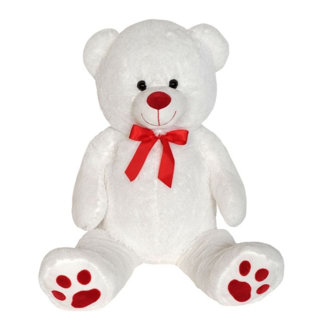 Bílý plyšový medvěd s červenou mašlí - 100 cm