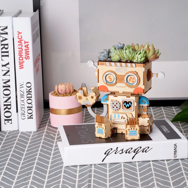 RoboTime dřevěné 3D puzzle Květináč robůtek