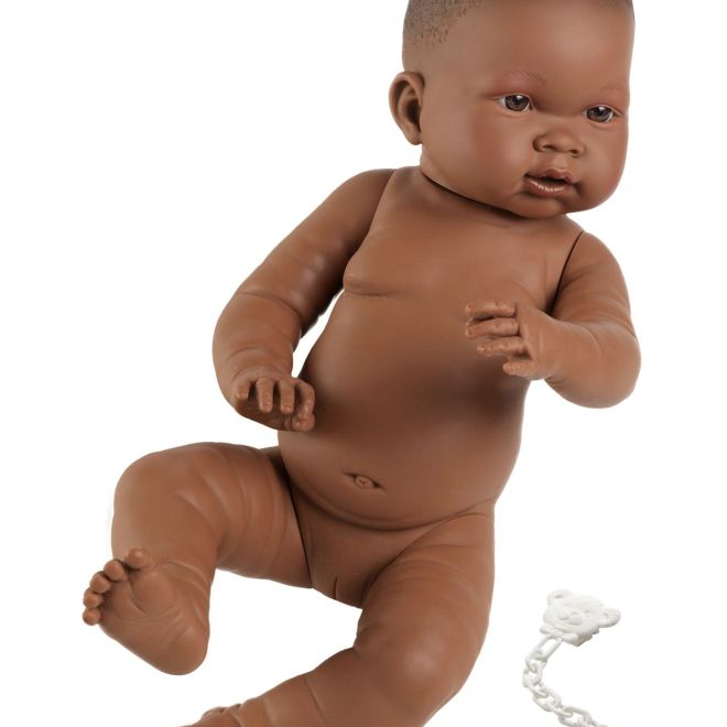 Llorens 45004 NEW BORN HOLČIČKA - realistická panenka miminko černé rasy s celovinylovým tělem - 45 cm