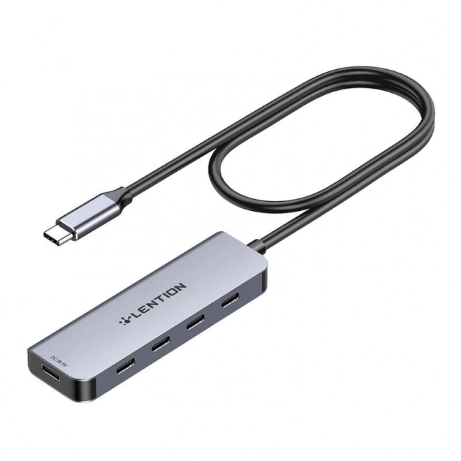 Lention 5in1 Hub USB-C na 4x USB-C 5Gbps + USB-C 5V-IN 15W (šedý)