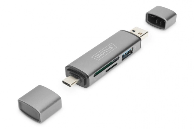 Čtečka paměťových karet 3 porty USB typu C/ USB 3.0 SuperSpeed SD Micro SD HQ hliníková šedá