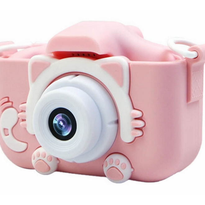 Růžový digitální fotoaparát pro děti s hrami - kočka