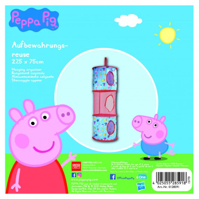Závěsný koš, organizér na hračky Peppa Pig, 27,5x75cm LICENCOVANÝ ORIGINÁLNÍ VÝROBEK