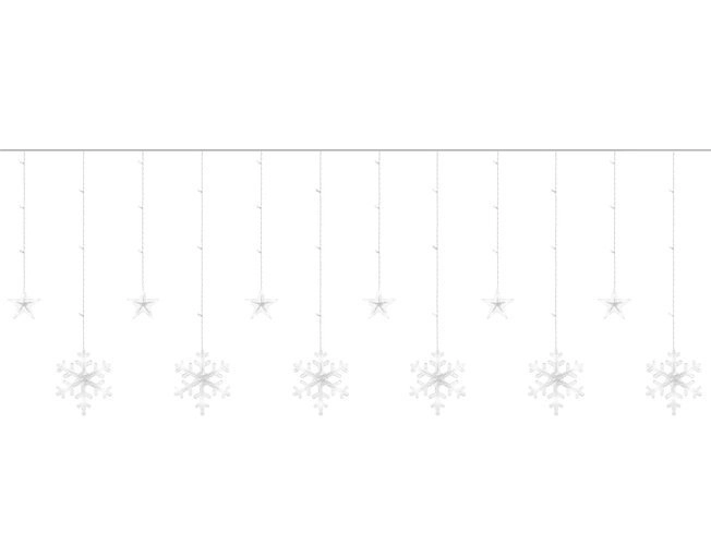 LED studený bílý závěs s vločkami a hvězdičkami - 5 m, 138 LED