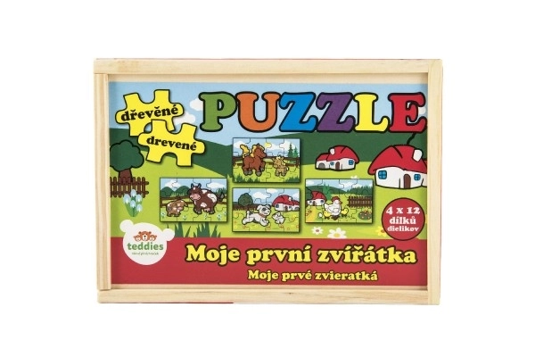 Dřevěné puzzle Moje první zvířátka 4x12 dílků